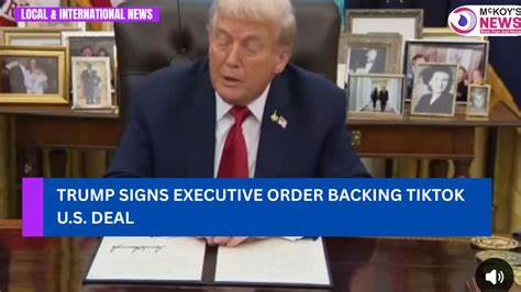 美国总统签署行政命令,支持通过出售TikTok美国业务以满足国会禁令要求;甲骨文、银湖基金及海湾投资者将参与,交易结构、数据主权与算法控制成为关注焦点
