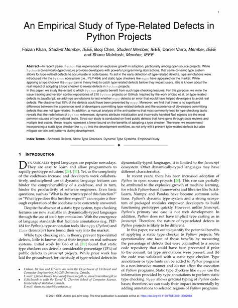 针对在真实开源项目中由类型问题引发的软件缺陷进行归纳与量化分析,阐明静态类型检查(以mypy为代表)对降低缺陷率的实际价值与局限,并提出面向工程化落地的建议
