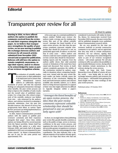 Transparent peer review to be extended to all of Nature's research papers