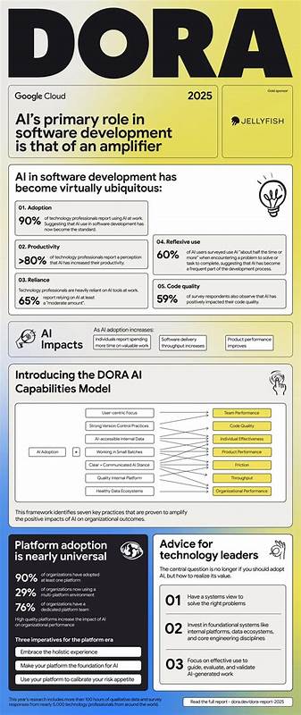 2025年DORA报告揭示了全球软件开发者如何将人工智能融入日常工作,显著提升生产效率与代码质量,并解析了信任与效率之间的微妙平衡,为企业采纳AI提供了切实可行的蓝图。

