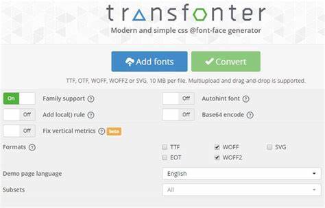 了解Transfonter在线@font-face字体生成器的功能与优势,探索其如何帮助网页设计师轻松转换和优化各种字体格式,实现高效字体管理与网页视觉提升。
