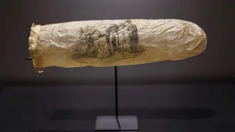 200-year-old condom with explicit print displayed in Amsterdam