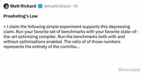 本文详尽探讨Proebsting定律,解读编译器优化对计算性能提升的影响,探讨硬件发展与软件优化之间的关系,并展望编程语言研究的未来方向。
