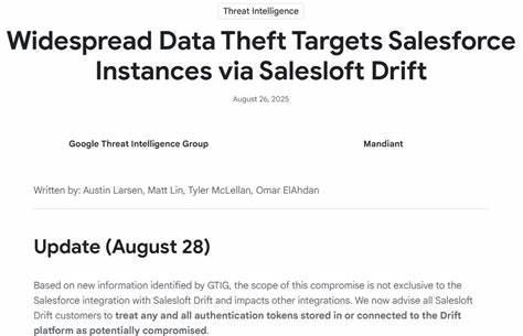 近期,一场针对Salesforce客户的大规模数据盗窃事件引发广泛关注。攻击者通过Salesloft Drift这一第三方集成应用,利用被盗OAuth令牌非法访问并窃取大量敏感数据。本文深入解读此次安全事件的起因、影响及应对措施,旨在帮助企业提升安全防护意识,保护数字资产安全。

