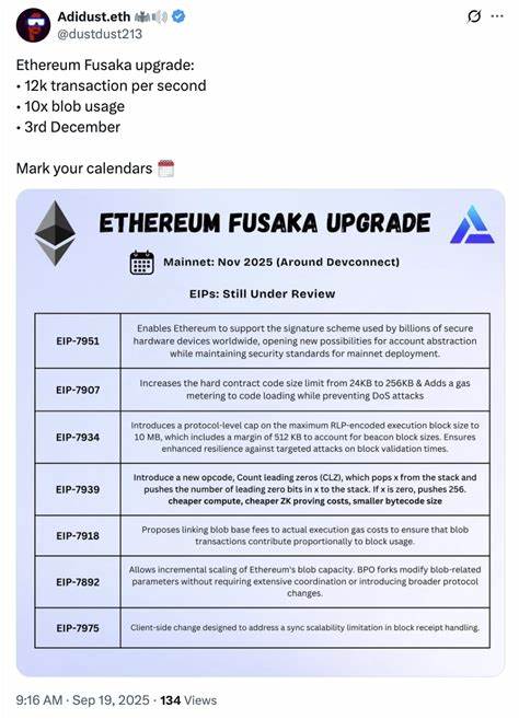 2025年11月,以太坊计划推出Fusaka升级,这次硬分叉聚焦于提升网络的可扩展性、节点效率和整体性能,为未来区块链技术革新奠定坚实基础。本文详细解析了Fusaka升级的核心内容、技术细节以及对开发者和用户的影响,助力读者全面理解以太坊网络的最新进化。
