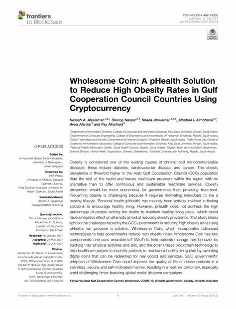 Wholesome Coin: A pHealth Solution to Reduce High Obesity Rates in Gulf Cooperation Council Countries Using Cryptocurrency - Frontiers