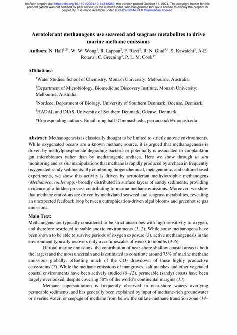 研究发现耐氧甲烷菌在海藻和海草代谢物的作用下,在海岸浅层氧化沉积物中活跃产生甲烷,挑战传统甲烷产生只发生于厌氧环境的认知,并揭示了沿海生态系统对海洋及大气甲烷排放的新贡献。
