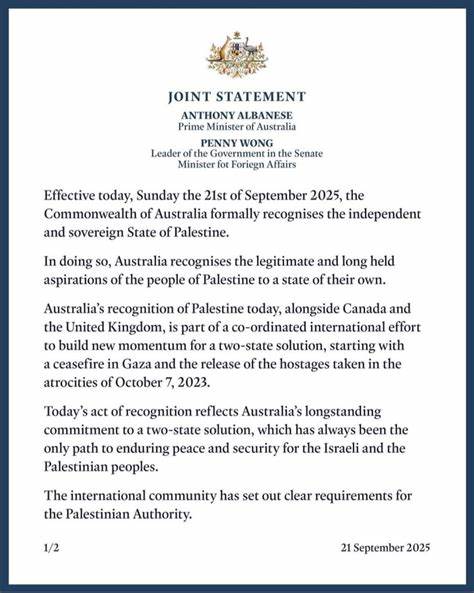 英国、澳大利亚和加拿大相继宣布正式承认巴勒斯坦国,这对中东局势及国际政治产生深远影响。文章深入剖析这一举措的背景、原因及其对区域和平进程和国际关系的潜在影响。通过多角度解析,帮助读者全面理解这一重要外交动态。
