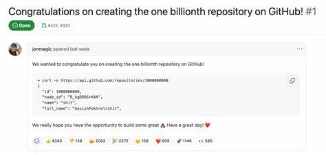 Milestone one billionth GitHub Repo is just the word 'shit'