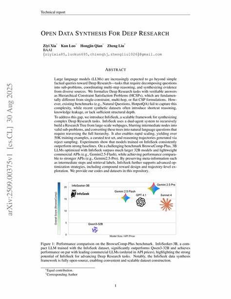 随着人工智能和大数据的快速发展,深度研究任务对数据的需求日益增长。开放数据合成为解决复杂研究问题提供了新的思路和方法,推动了大规模语言模型在多步骤推理和证据综合中的突破,显著提升了研究效率与准确性。本文深入探讨了开放数据合成在深度研究中的创新技术、挑战及其广泛的应用前景。
