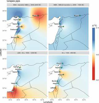 探讨青铜时代至铁器时代黎凡特地区葡萄和橄榄种植传统的变化趋势,结合稳定碳同位素分析,揭示古代农业适应气候变化及人类生态环境互动的多维面貌。通过考古遗存和现代科学手段,解读古代葡萄酒与橄榄油生产的发展历程及其经济社会意义。

