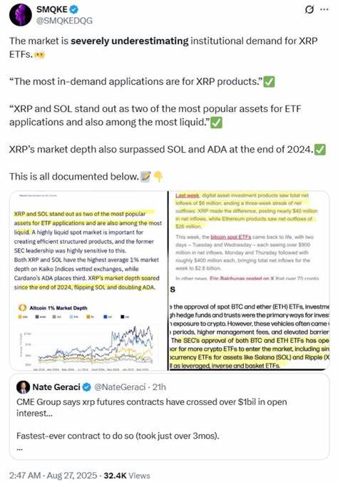 随着芝加哥商品交易所(CME)XRP期货合约持仓量创下历史新高,现货XRP交易所交易基金(ETF)的潜在需求引发业界高度关注。专家表示,现货XRP ETF市场可能存在被普遍低估的需求,未来相关产品获批的机会日益突出。
