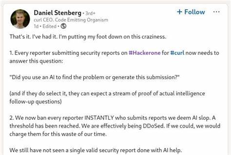 分析 Daniel Stenberg 关于 AI 辅助 curl 漏洞报告的声明与其背后影响,讨论 AI 静态分析工具在开源安全生态中的利与弊,并提出维护者、研究者与工具厂商的实践建议。
