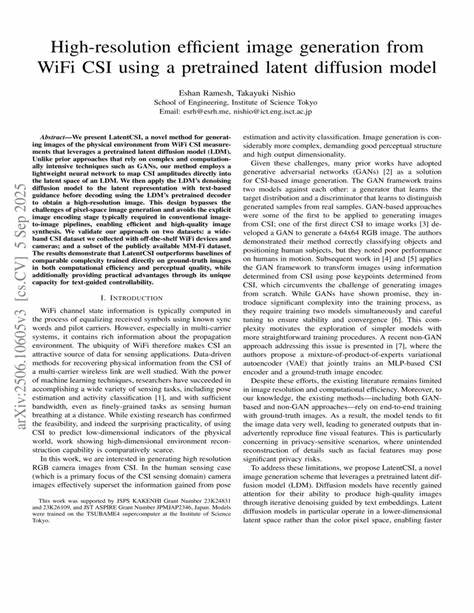 介绍一种将WiFi信道状态信息(CSI)映射为高分辨率场景图像的新方法,结合预训练潜在扩散模型实现高效、可控且感知质量优越的无线成像,为室内感知、智能家居和安全监测提供可行路径
