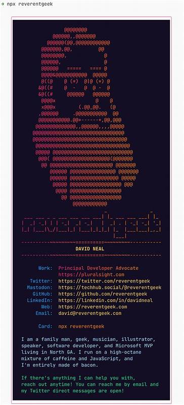 介绍 ReverentGeek Calling Card 的用途、安装步骤、个性化修改方法以及如何将其作为 npm 包发布并分享给社区,适合开发者和终端爱好者快速上手与深度定制
