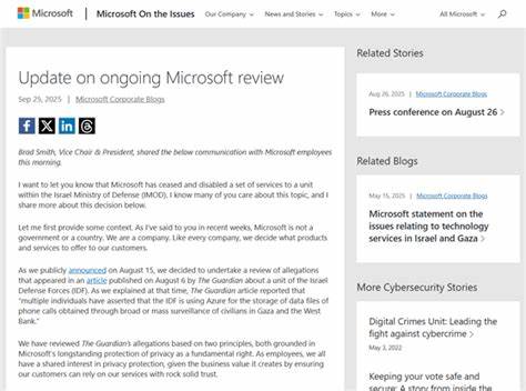 本文深入探讨微软近期针对以色列国防部某单位服务终止的审查行动,解读事件背景、微软的原则立场及其对全球隐私保护和企业责任的启示。结合最新资讯,分析微软如何在敏感国际事务中坚守伦理和合规,确保技术与人权的和谐发展。
