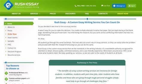 探索Rush Essay作为权威定制论文写作服务平台的独特优势,了解其如何帮助全球各类学生高效完成学业任务,满足不同学术需求与严格的时间节点。本文深入分析其服务特色、用户体验及行业口碑,助您做出明智选择。
