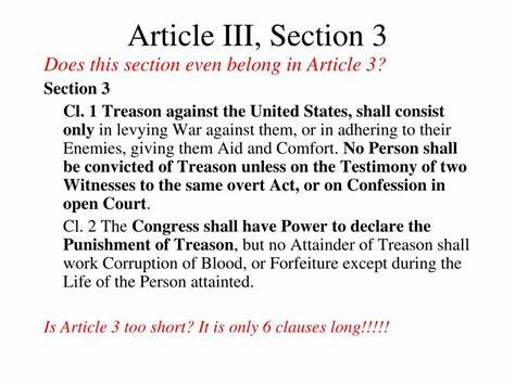 本文详细探讨美国宪法第三条第三款中关于叛国罪的定义与条款内容,解析其历史背景,法律框架及在当代司法领域的重要作用。通过厘清叛国罪的严格法律标准和宪法赋予国会的处罚权力,揭示该条款对维护国家安全及法治精神的关键意义。
