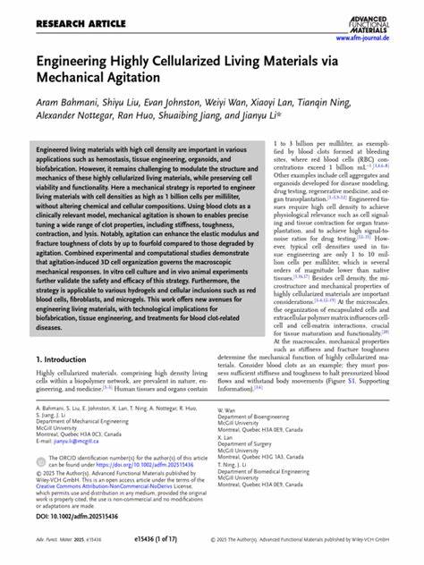 随着生物医学和组织工程的迅速发展,高细胞密度活体材料的重要性愈加凸显。通过机械振荡技术,科学家们实现了对活体材料结构和力学性能的精准调控,提升了细胞排列和功能表现,为止血、组织修复和生物制造等领域开辟了新路径。深入了解机械振荡在高细胞密度材料中的应用机理,有望推动未来医疗技术和再生医学的发展。
